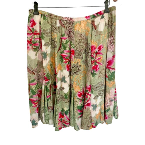 Bila Green Floral Knee Length Flare Skirt Size L Tropical Summer Casual Resort - Picture 3 of 8